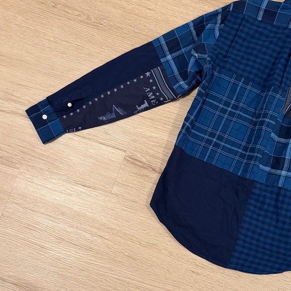 Polo Ralph Lauren Blue Flannel Patchwork Button Up Collar Shirt - Picture 8 of 9